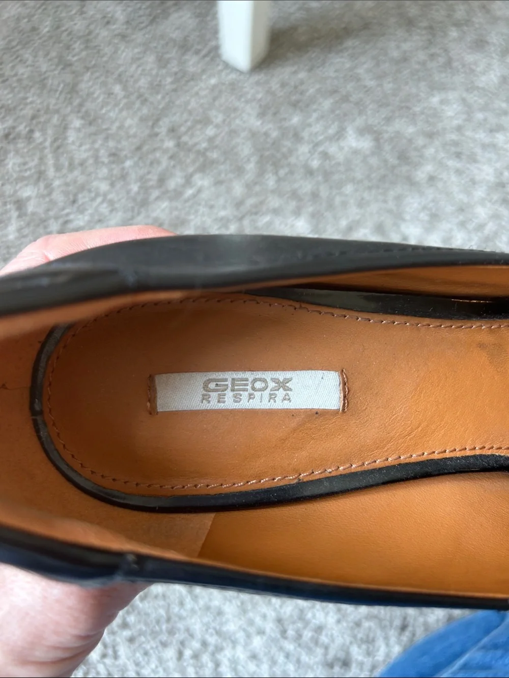 Geox Respira Black Leather Wedge Pumps with Cap Toe